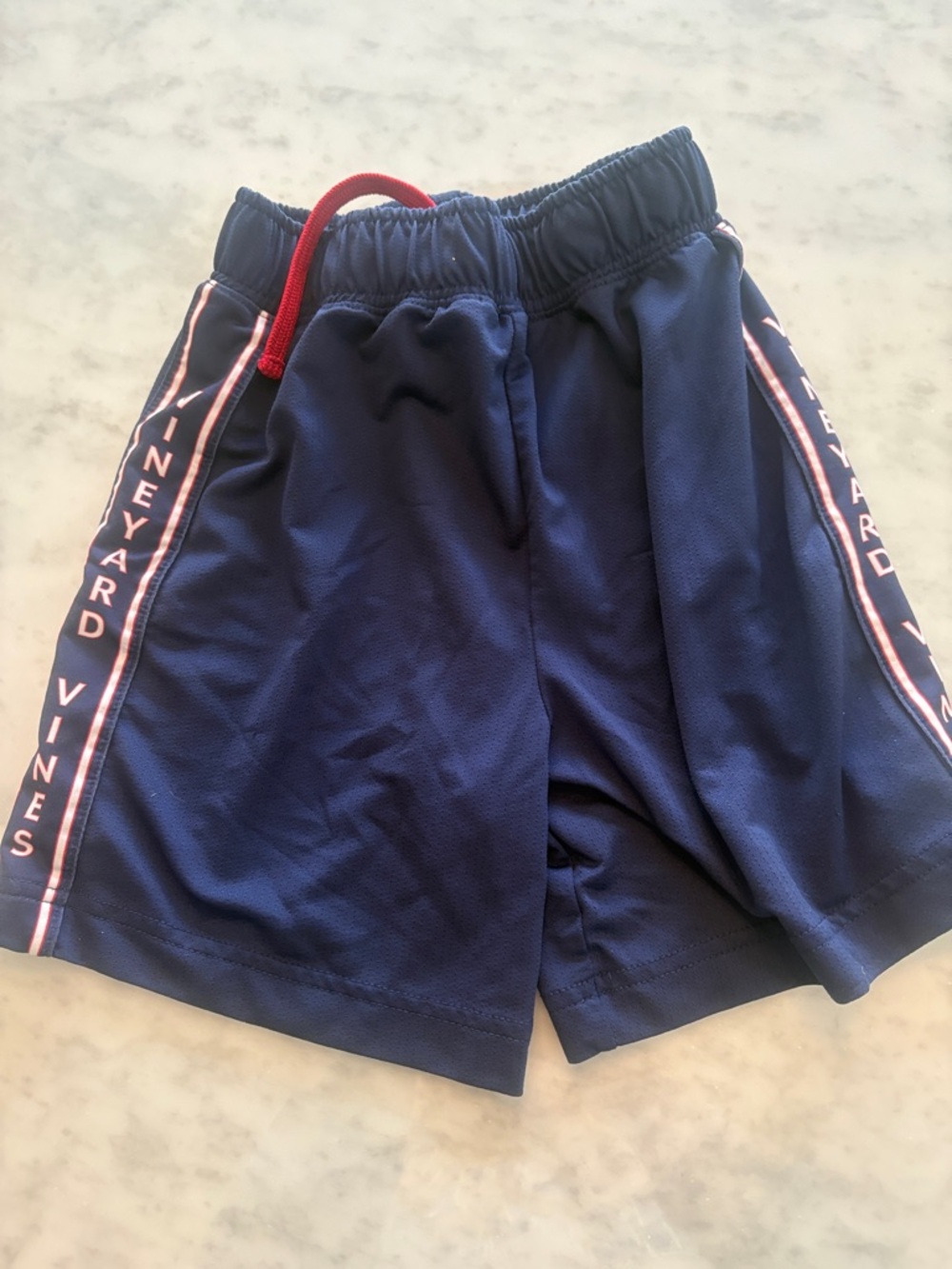 Vineyard Vines Navy Athletic Shorts with red Trim and Red Drawcord